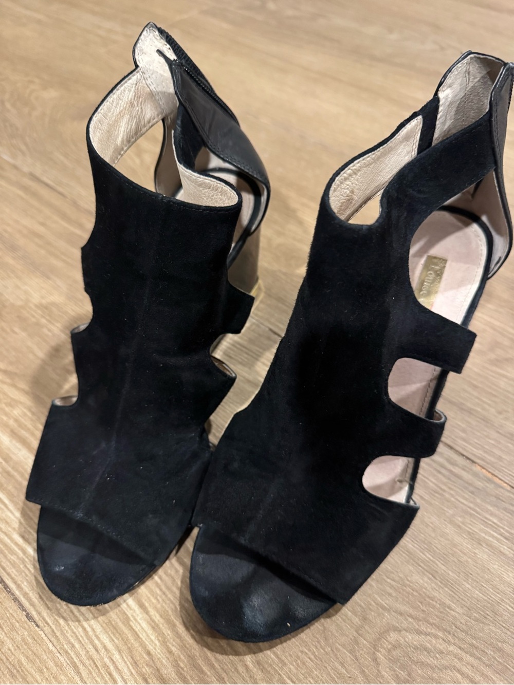 Louise et Cie Black Suede Cutout Peep-Toe Heels